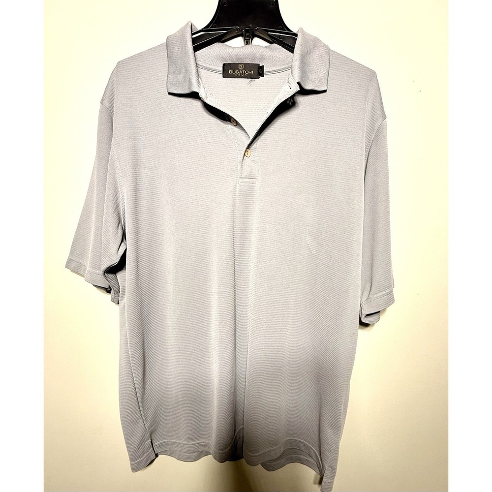 Bugatchi Shirt Mens Large Polo Short Sleeve Grey Casual Lightweight Outdoors
